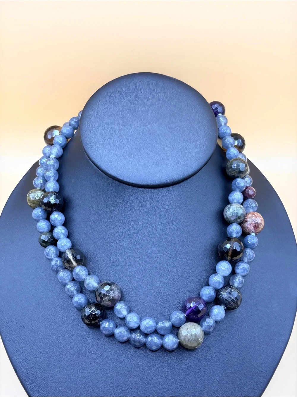 Stunning Multicolor Faceted Stone Double Strand Statement Necklace